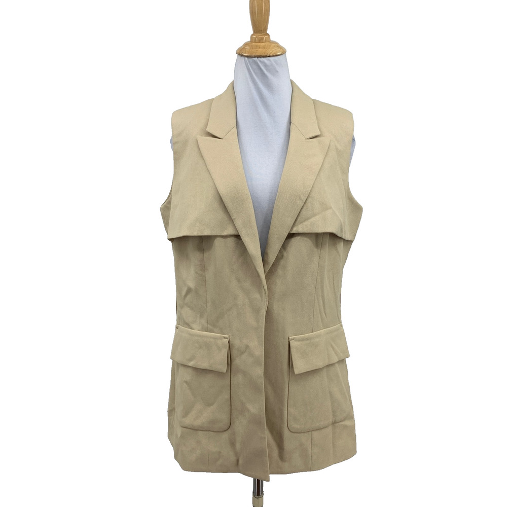 White House Black Market Vest Womens S Small Straw Longline Utility Notch *READ